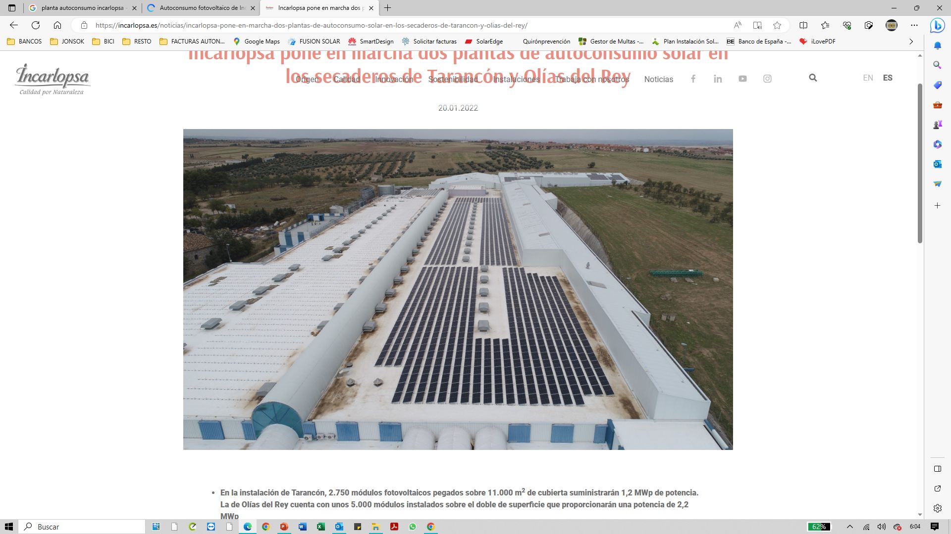 Secadero de jamones — instalación fotovoltaica JONSOK